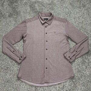 YoungLA Button Up Long Sleeve Shirt Mens Small Redish Purple Lightweight Stretch